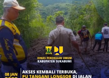 Longsor di ruas jalan Cijangkar-Kitbitay UPTD PU Jampangtengah bersama warga gotongroyong