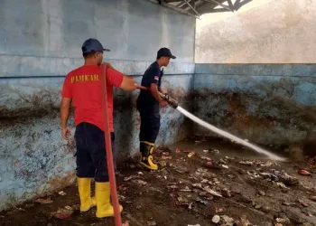 Damkar Sukabumi dan Desa Cikahuripan bersihkan area TPS di Cisolok
