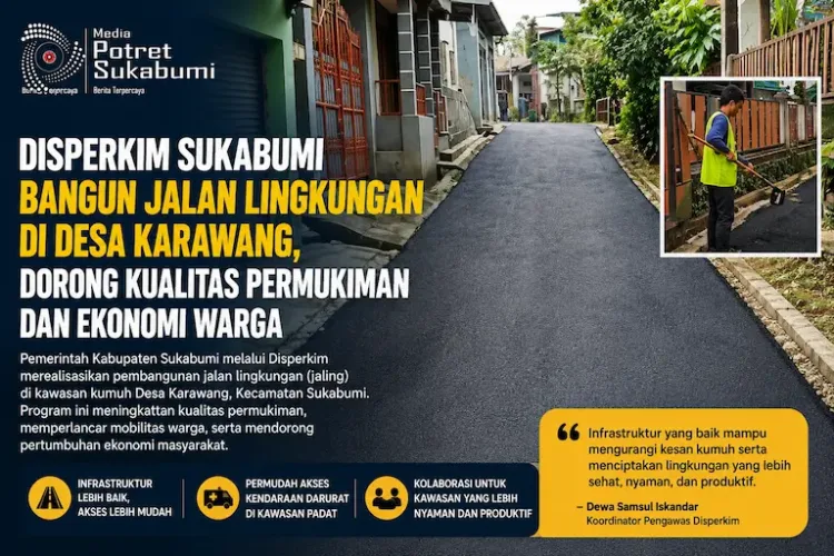 Disperkim Sukabumi Bangun Jalan Lingkungan di Desa Karawang, Dorong Kualitas Permukiman dan Ekonomi Warga