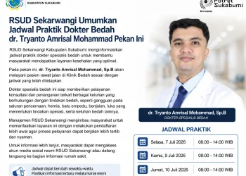 RSUD Sekarwangi Umumkan Jadwal Praktik Dokter Bedah dr. Tryanto Amrisal Mohammad Pekan Ini