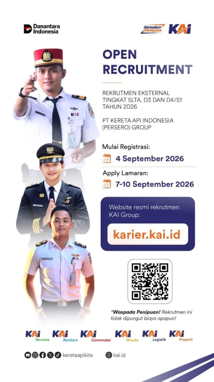 KAI Group Buka Rekrutmen Eksternal 2026, Lulusan SLTA hingga S1 Bisa Daftar