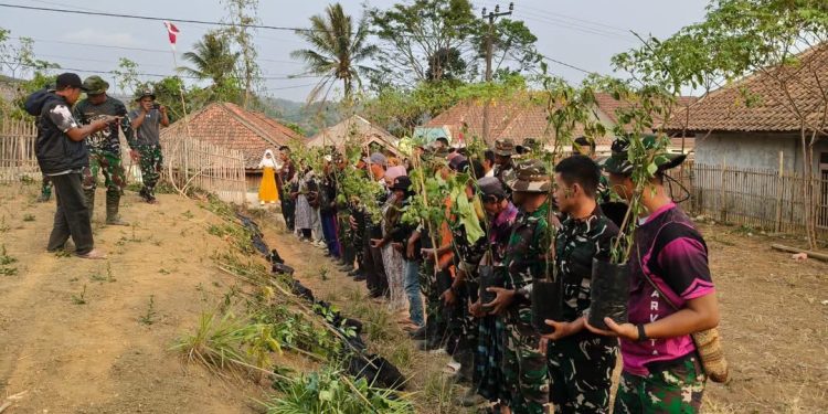 Satgas TMMD ke-130 Kodim 0622 Sukabumi Tanam Sayuran dan Bagikan Bibit untuk Warga